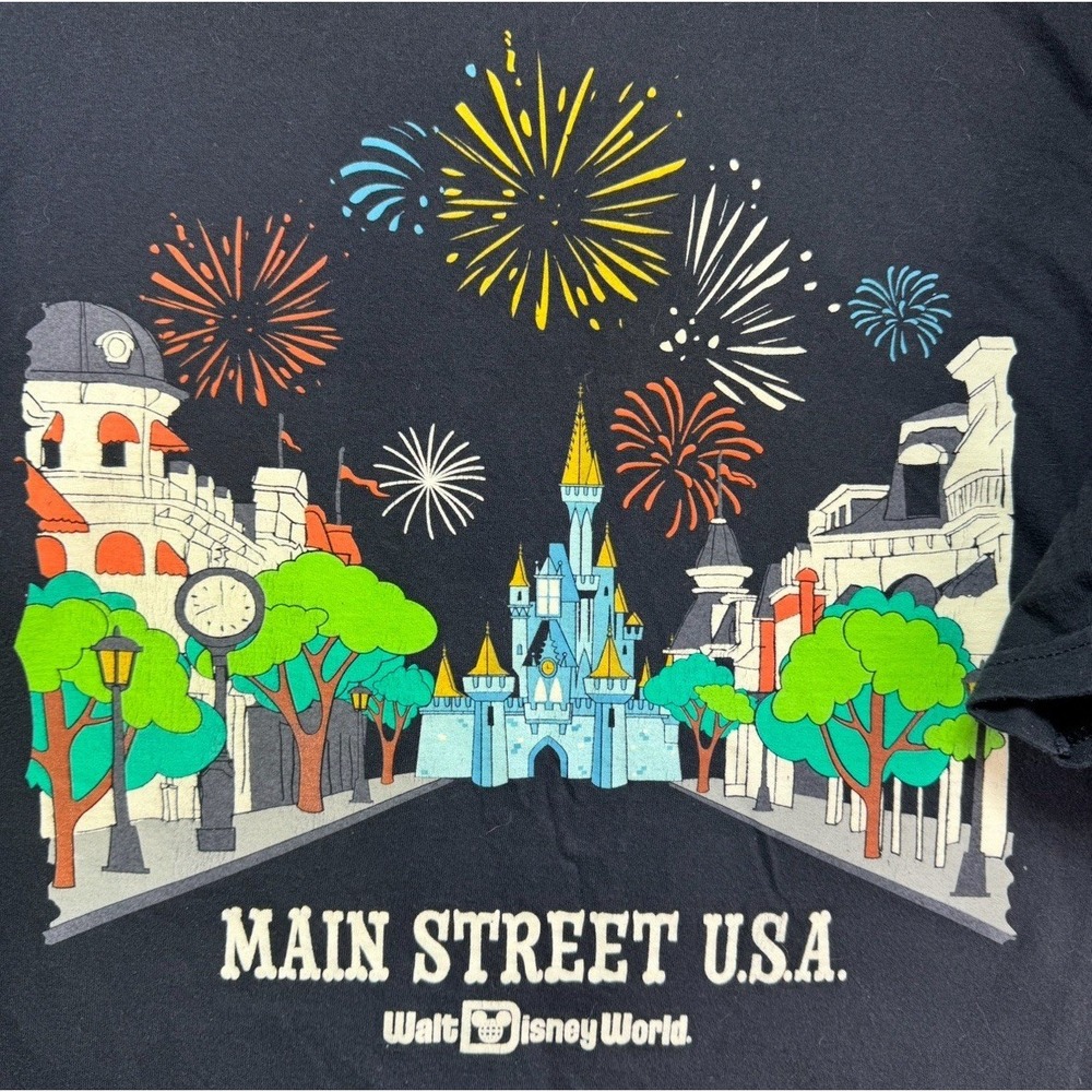Walt Disney World T Shirt 3XL Main Street USA Castle Fireworks Black Colorful